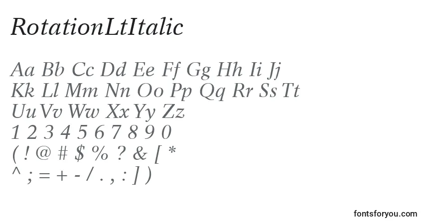 A fonte RotationLtItalic – alfabeto, números, caracteres especiais