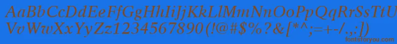 RotationLtItalicフォントについての詳細 フォントRotationLtItalic – 茶色の文字が青い背景にあります。