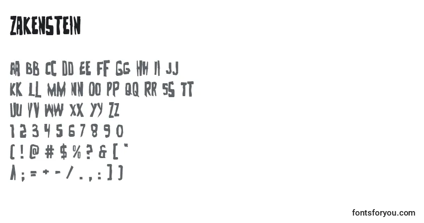 Czcionka Zakenstein – alfabet, cyfry, specjalne znaki
