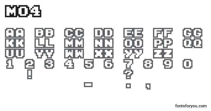 A fonte M04 – alfabeto, números, caracteres especiais