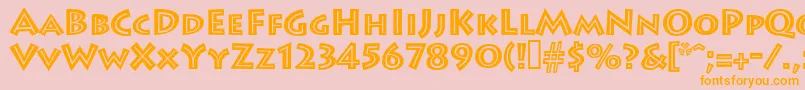 フォントLeetoscaniniinlinesh – オレンジの文字がピンクの背景にあります。