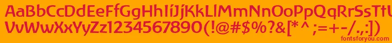 LinotypeAtlantisMedium-fontti – punaiset fontit oranssilla taustalla