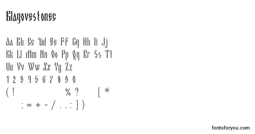 A fonte Blagovestonec – alfabeto, números, caracteres especiais