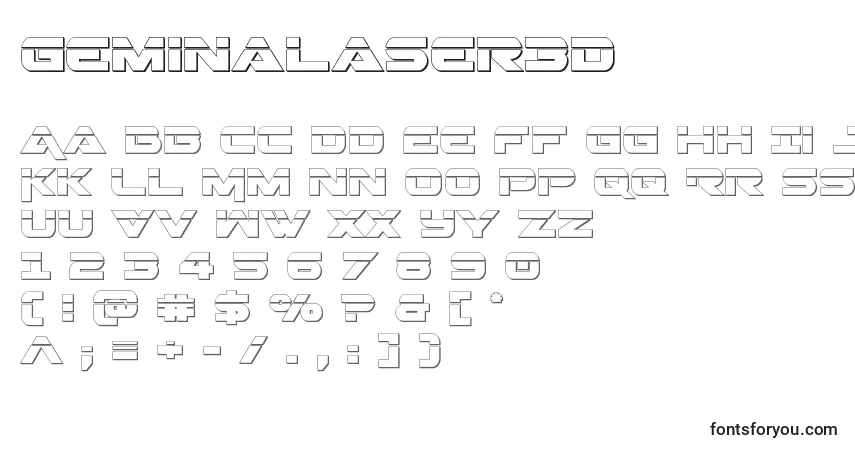 Geminalaser3D-fontti – aakkoset, numerot, erikoismerkit
