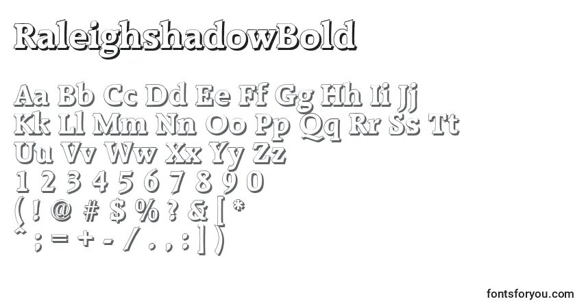 Czcionka RaleighshadowBold – alfabet, cyfry, specjalne znaki