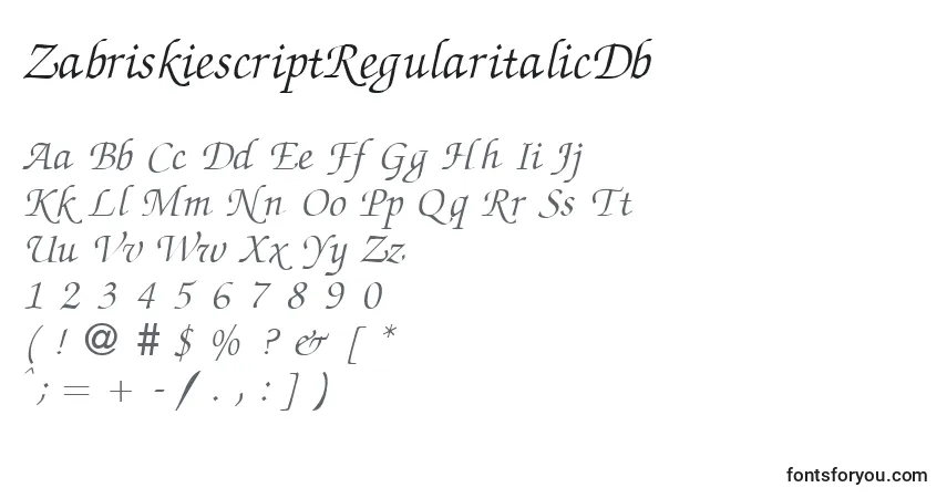 Fuente ZabriskiescriptRegularitalicDb - alfabeto, números, caracteres especiales