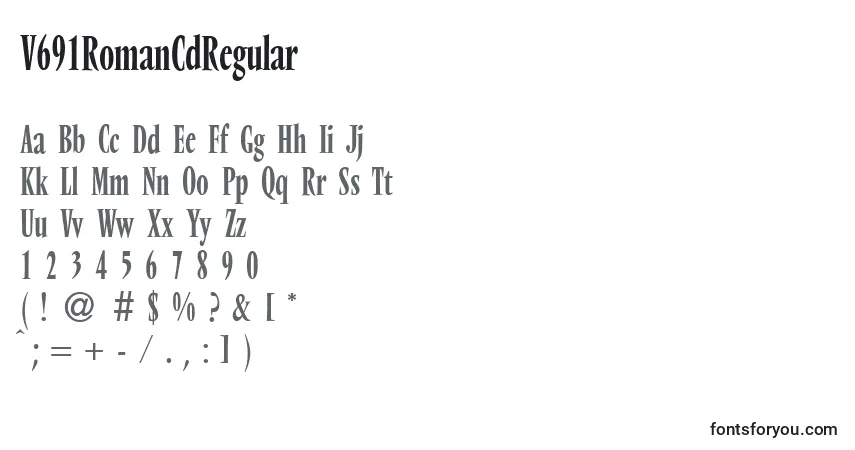 Czcionka V691RomanCdRegular – alfabet, cyfry, specjalne znaki