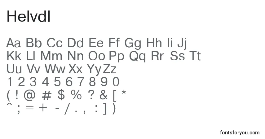 Czcionka Helvdl – alfabet, cyfry, specjalne znaki