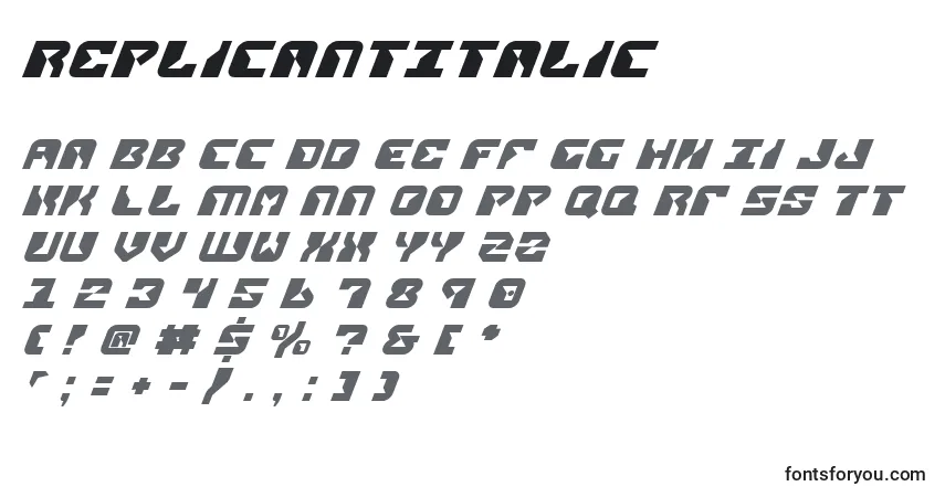Schriftart ReplicantItalic – Alphabet, Zahlen, spezielle Symbole