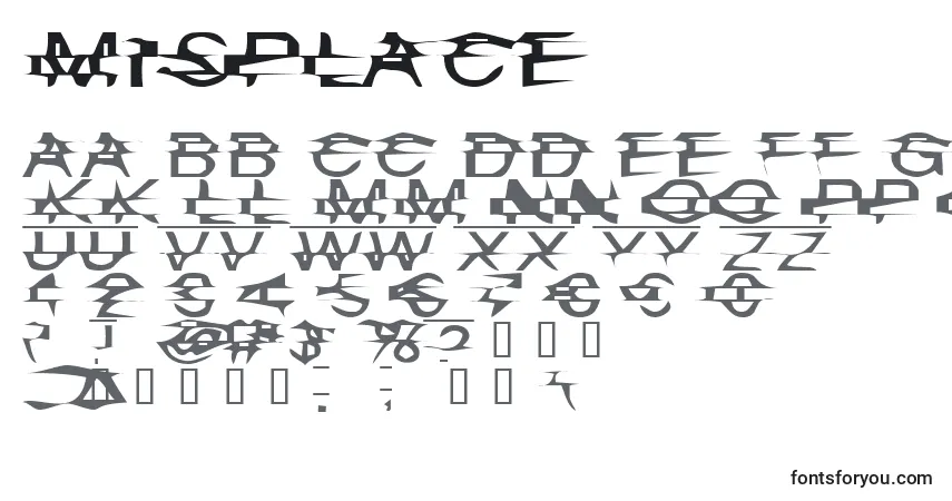 A fonte Misplace – alfabeto, números, caracteres especiais