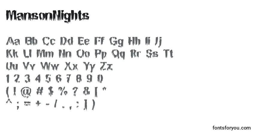 A fonte MansonNights – alfabeto, números, caracteres especiais