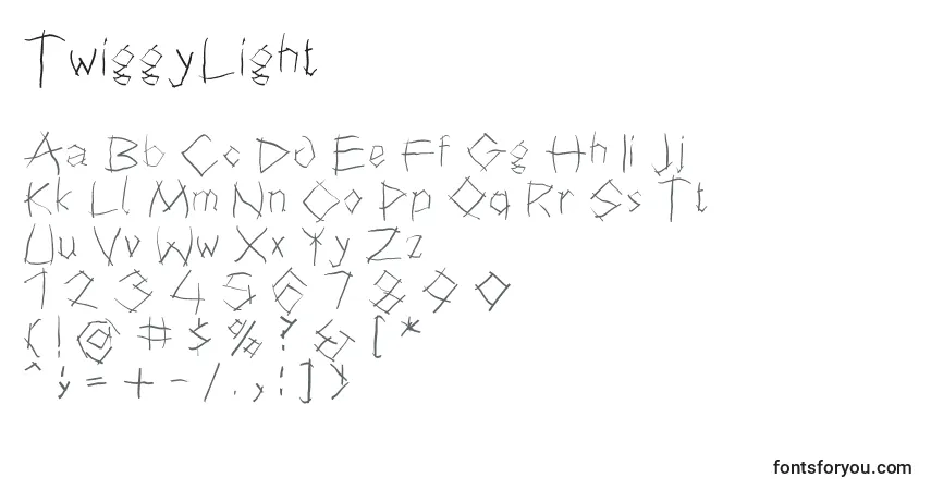A fonte TwiggyLight – alfabeto, números, caracteres especiais