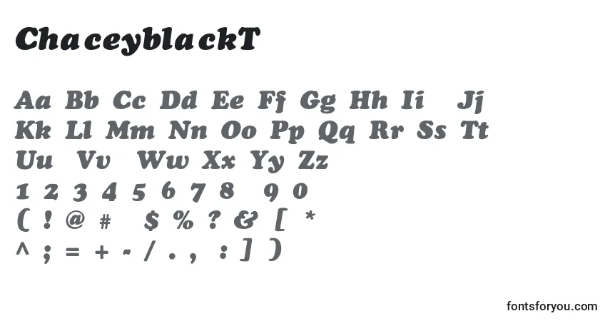 Schriftart ChaceyblackThinItalic – Alphabet, Zahlen, spezielle Symbole