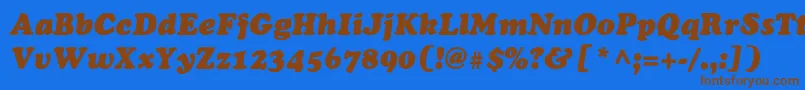 フォントChaceyblackThinItalic – 茶色の文字が青い背景にあります。