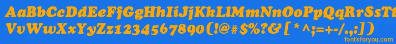 フォントChaceyblackThinItalic – オレンジ色の文字が青い背景にあります。