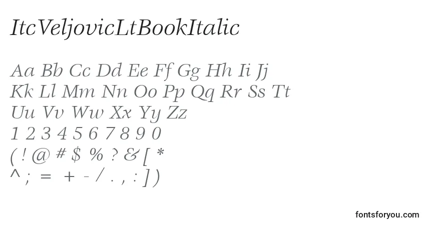 A fonte ItcVeljovicLtBookItalic – alfabeto, números, caracteres especiais