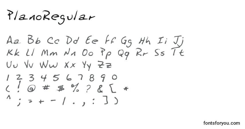 Czcionka PlanoRegular – alfabet, cyfry, specjalne znaki