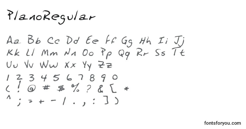 A fonte PlanoRegular – alfabeto, números, caracteres especiais