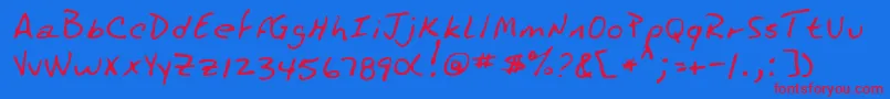 PlanoRegular Font – Red Fonts on Blue Background