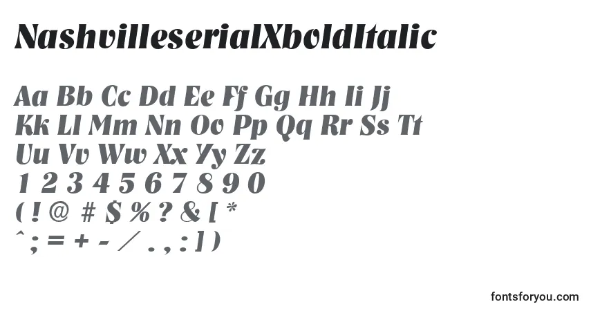 Fuente NashvilleserialXboldItalic - alfabeto, números, caracteres especiales
