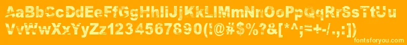Razterhunch-Schriftart – Gelbe Schriften auf orangefarbenem Hintergrund
