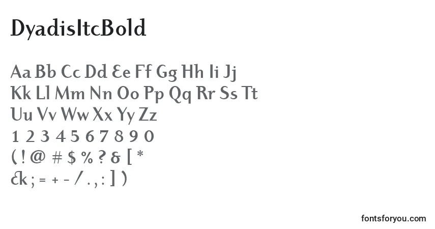Шрифт DyadisItcBold – алфавит, цифры, специальные символы