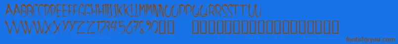 フォントAracnoide – 茶色の文字が青い背景にあります。