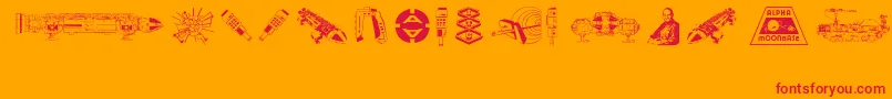 AndersonSpace1999Dings-Schriftart – Rote Schriften auf orangefarbenem Hintergrund