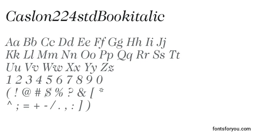 Шрифт Caslon224stdBookitalic – алфавит, цифры, специальные символы