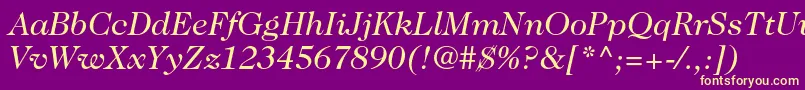 Caslon224stdBookitalic-fontti – keltaiset fontit violetilla taustalla