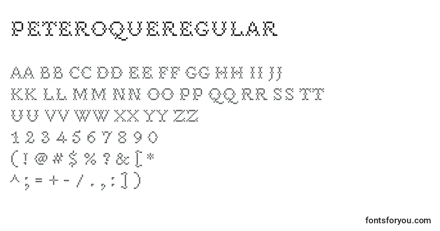 Шрифт PeteroqueRegular – алфавит, цифры, специальные символы