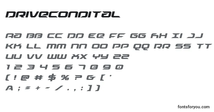 Schriftart Drivecondital – Alphabet, Zahlen, spezielle Symbole