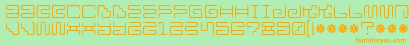 フォントIron Lounge Dots – オレンジの文字が緑の背景にあります。