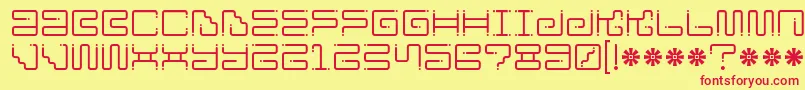 Iron Lounge Dots-Schriftart – Rote Schriften auf gelbem Hintergrund