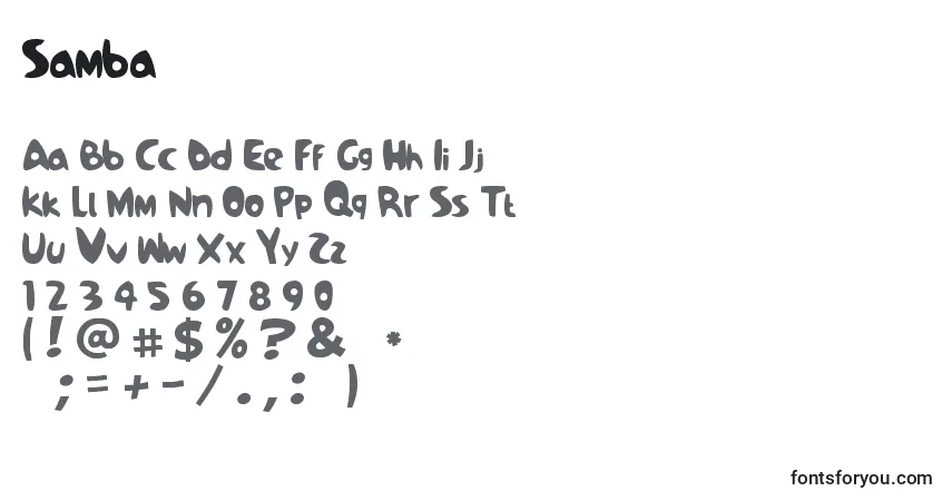 Schriftart Samba – Alphabet, Zahlen, spezielle Symbole