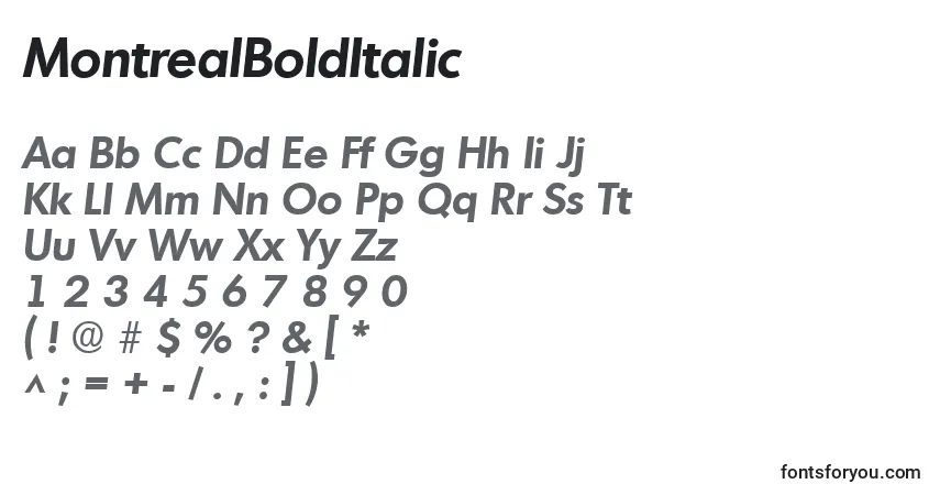 Schriftart MontrealBoldItalic – Alphabet, Zahlen, spezielle Symbole