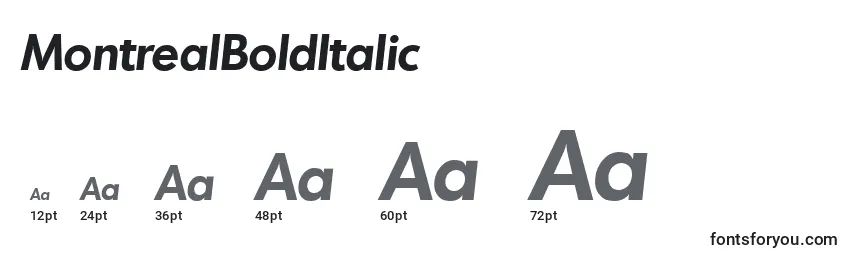 Размеры шрифта MontrealBoldItalic
