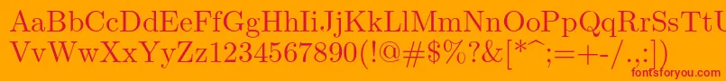 Lmroman10Regular-Schriftart – Rote Schriften auf orangefarbenem Hintergrund