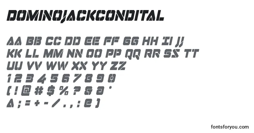 Шрифт Dominojackcondital – алфавит, цифры, специальные символы