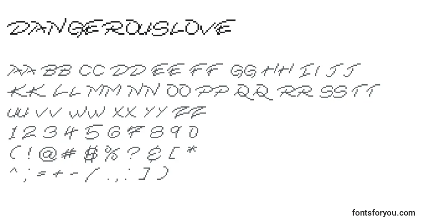 Czcionka Dangerouslove – alfabet, cyfry, specjalne znaki