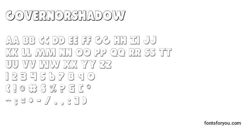 GovernorShadowフォント–アルファベット、数字、特殊文字