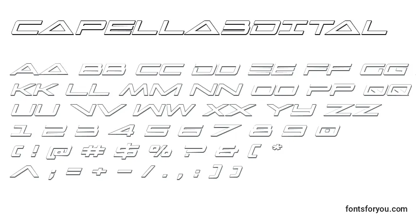 Capella3Dital-fontti – aakkoset, numerot, erikoismerkit