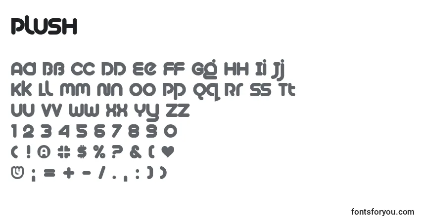 A fonte Plush – alfabeto, números, caracteres especiais