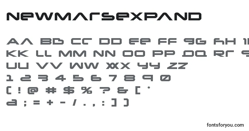 Schriftart Newmarsexpand – Alphabet, Zahlen, spezielle Symbole