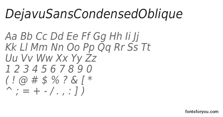 A fonte DejavuSansCondensedOblique – alfabeto, números, caracteres especiais