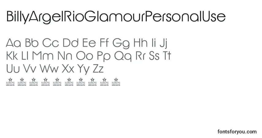 BillyArgelRioGlamourPersonalUse-fontti – aakkoset, numerot, erikoismerkit