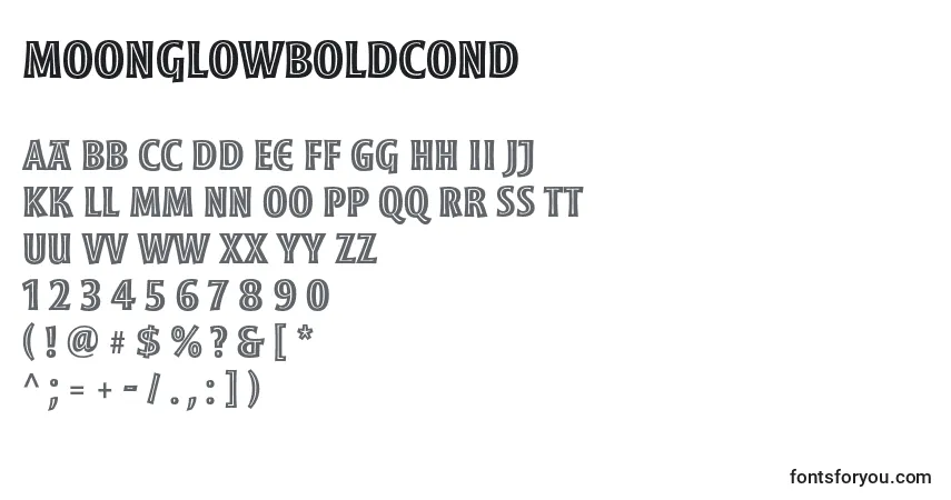 A fonte MoonglowBoldcond – alfabeto, números, caracteres especiais