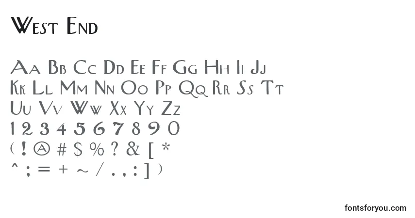 A fonte West End – alfabeto, números, caracteres especiais