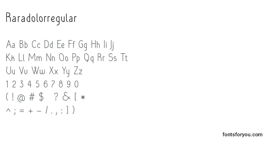 Schriftart Raradolorregular (103951) – Alphabet, Zahlen, spezielle Symbole