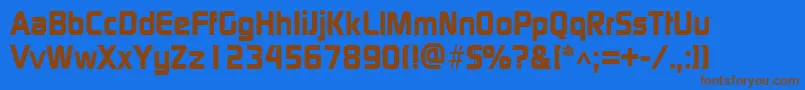 フォントModaerneheavyRegular – 茶色の文字が青い背景にあります。